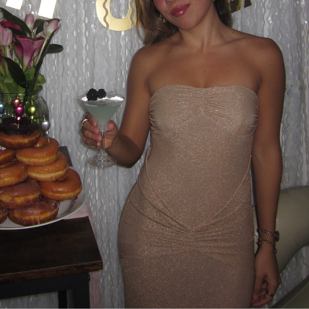 Elegant Strapless Tan Dress